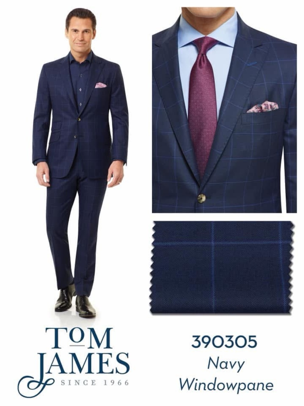 Tom James Royal Classic Navy Windowpane Suit, Custom size *see measurements*